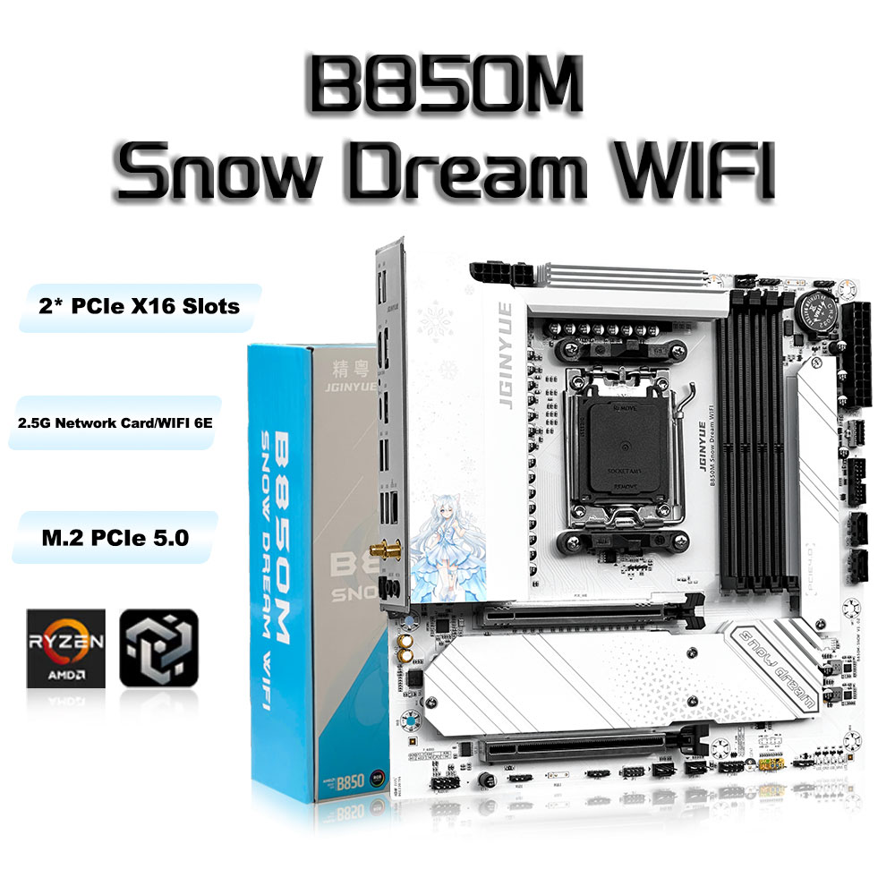 JGINYUE B850M Snow Dream WIFI  – Am5 Micro Atx Pcie 5.0 Motherboard Bewertung und Preis
